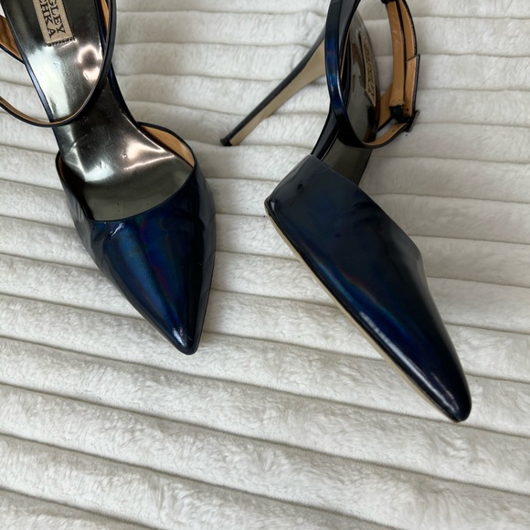100%Authentic Badgley Mischka Blue Holographic pointy Toe ankle strap Heel Sz 10 - Picture 3 of 6